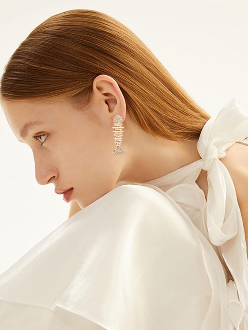 Golden Sardinia Fishbone Earrings with Crystal Pearl